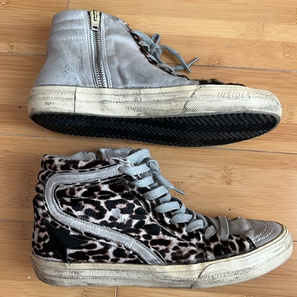 Golden Goose Slide leopard print calf hair high top sneakers - Picture 3 of 12